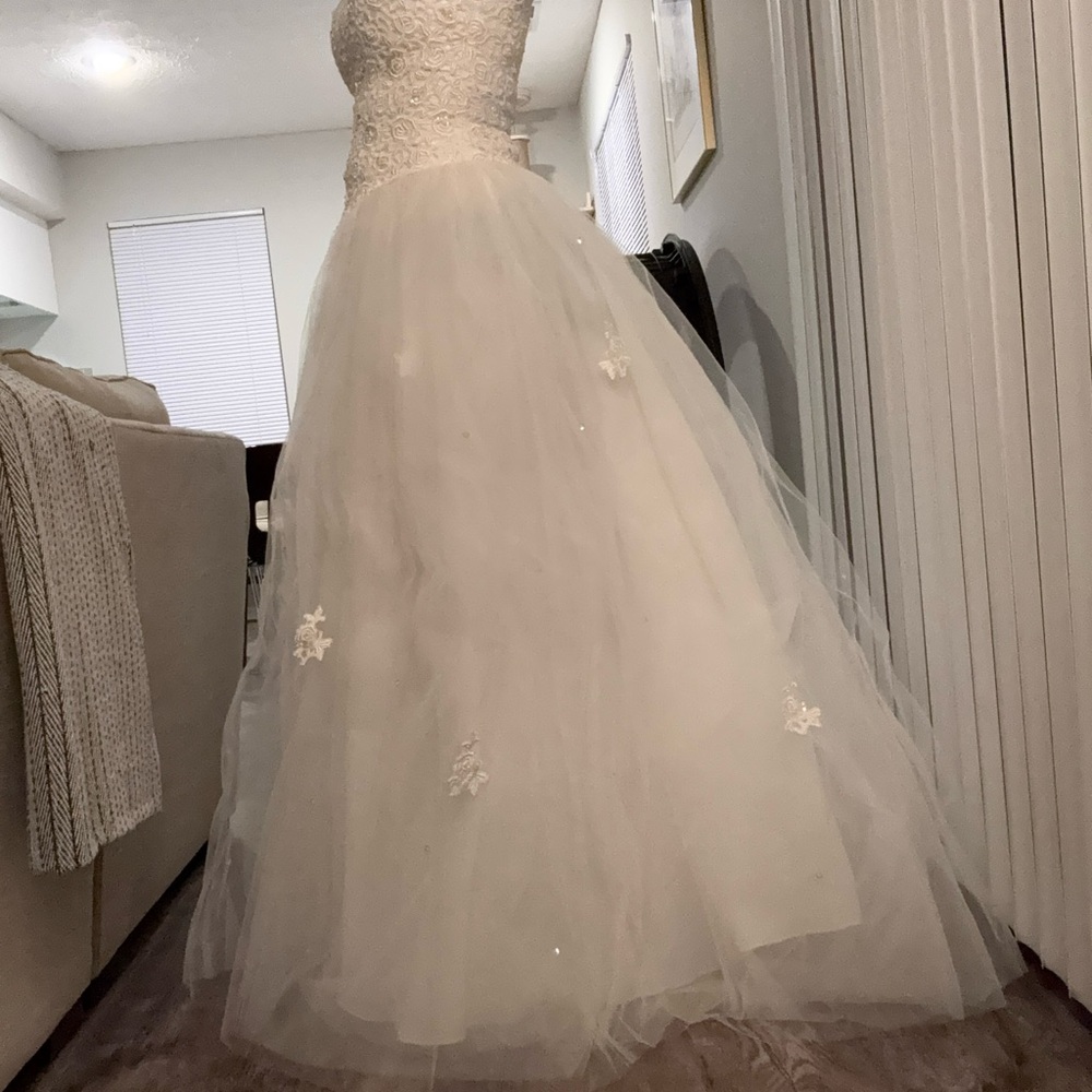 Ivory Lace Bodice Tulle Gown with Appliqué - 90s Vintage Gem!